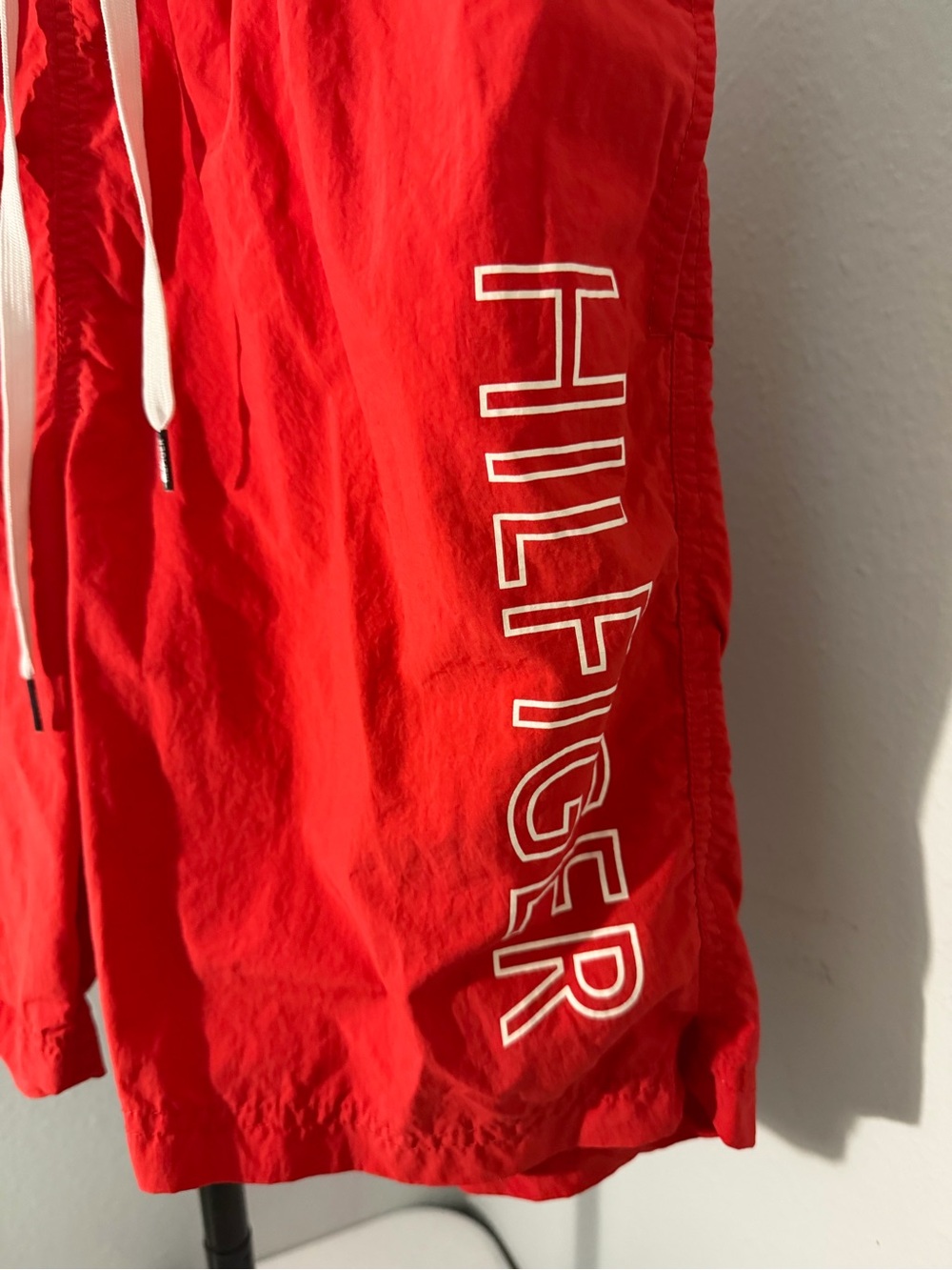 Tommy Hilfiger Red Swim Shorts with Navy Waistband and White Drawcords - Picture 2 of 6